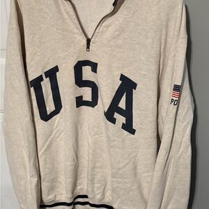 Polo by Ralph Lauren Beige Zip-Up Sweater with USA Design